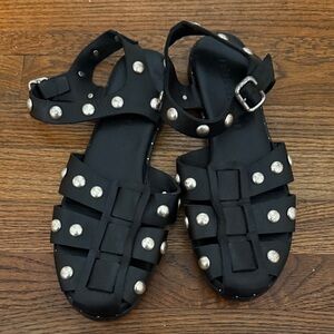 Freda Salvador Black Sandals with Silver Accents